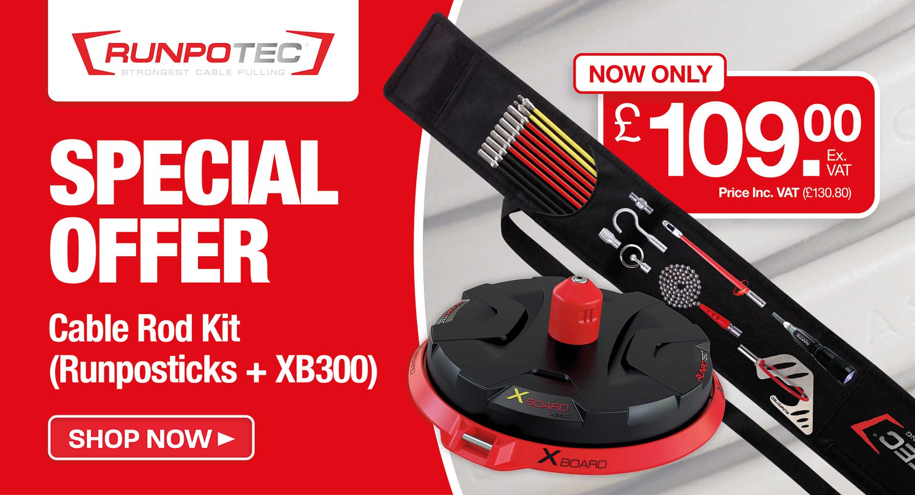 Runpotec Combi Bundle - Cable Rods & XBoard 300 Cable Roller